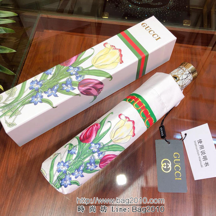 GUCCI古馳 專櫃夏季新款 全自動折疊晴雨傘 花卉圖案 防雨防紫外線隔熱傘  sll1020